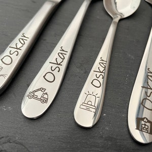 Children's cutlery with engraving / Safari / including wooden box fish / Personalized with name / Gift idea / Birth / Personalized / Baptism gift Feuerwehr mit Box