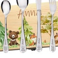 Children's cutlery with name engraving | Personalized children's cutlery set with woodland animal motif, ergonomic, gift for christening or birth