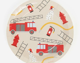 Firefighter Party Plates: Fire Engine Themed Birthday, Pack of 8