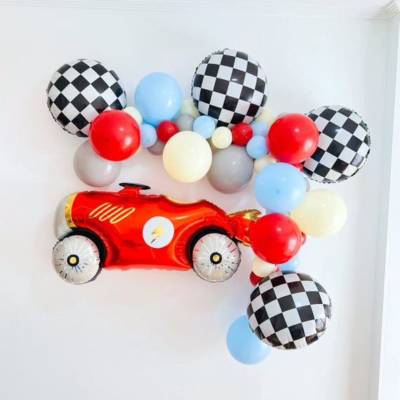 Kit Guirlande De Ballons Thème Voiture De Course Garçon 1er Anniversaire Kit D'arche De Ballons De Voiture En Sourdine Deux Décoration De Fête Rapide Anniversaire De Voiture Ballons Damier Rapide Un