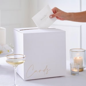 Scatola per biglietti di nozze laminata in oro, decorazioni per biglietti di nozze, regalo di nozze, scatola per biglietti per matrimonio, scatola per buste, matrimonio bianco e oro
