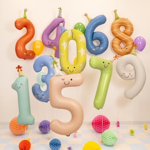 Colorful Number Balloon With Face: Fun Birthday Party Decorations, Any Number