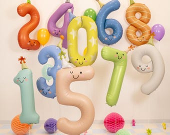 Colorful Number Balloon With Face: Fun Birthday Party Decorations, Any Number