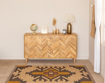 Kilim Rug, Handwoven, Wool and Jute Rug Handmade, Kilim Dhurrie Rug, Traditional Indian jute Area Rug