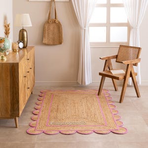 Natural Scalloped Jute Rug- Scallop Pattern Rug, Natural Jute Rug, Handbraided Rug, Decorative Rug, Area Rug, Handwoven Jute Rug, Custom Rug