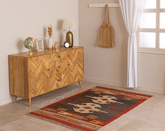 Alfombra Kilim de yute de lana tejida a mano, decoración india boho