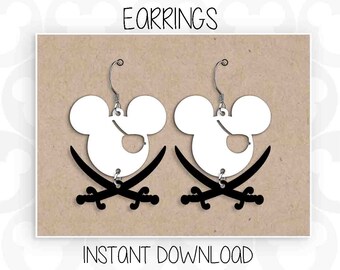 Pirate Earrings, Mickey Mouse, Ears Head, Svg Png Formats, Instant Download, Silhouette Cameo, Cricut, Glowforge