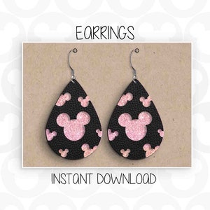 Teardrop Earrings, Mickey Mouse, Ears Head, Svg Png Formats, Instant Download, Silhouette Cameo, Cricut, Glowforge