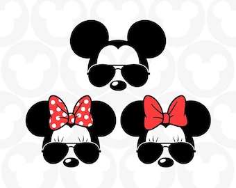 Mickey Minnie Mouse, Sunglasses, Family, Head Ears Bow Glasses, Dots, Polkadot, Svg Png Formats, Instant Download, Silhouette Cameo, Cricut