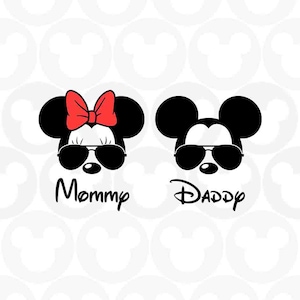 Mommy Daddy, Mickey Minnie Mouse, Sunglasses, Family, Head Ears Bow, Svg Png Formats, Instant Download, Silhouette Cameo, Cricut