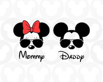 Mommy Daddy, Mickey Minnie Mouse, Sunglasses, Family, Head Ears Bow, Svg Png Formats, Instant Download, Silhouette Cameo, Cricut