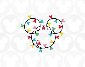 Christmas Lights, Mickey Mouse, Ears Head Light, Holiday String Lights, Svg Png Formats, Instant Download, Silhouette Cameo, Cricut