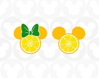 Lemon, Mickey Minnie Mouse, Ears Bow, Summer, Fruit, Svg Png Formats, Instant Download, Silhouette Cameo, Cricut