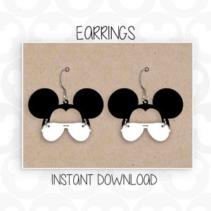 Pendientes, Mickey Mouse, Gafas de sol Orejas Cabeza, Formatos Svg Png, Descarga instantánea, Cameo Silhouette, Cricut, Glowforge