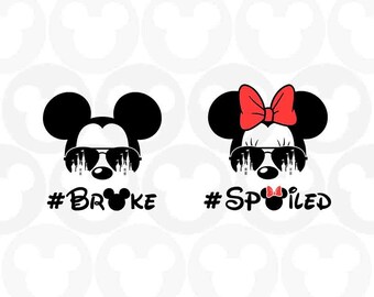 Broke, Spoiled, Mickey Minnie Mouse, Castle, Sunglasses, Ears Bow, Svg Png Formats, Instant Download, Silhouette Cameo, Cricut