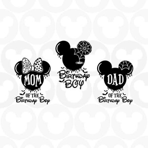 Halloween, Mom / Dad of the Birthday Boy, Mickey Minnie Mouse, Head Ears Bow, Svg Png Formats, Instant Download, Silhouette Cameo, Cricut