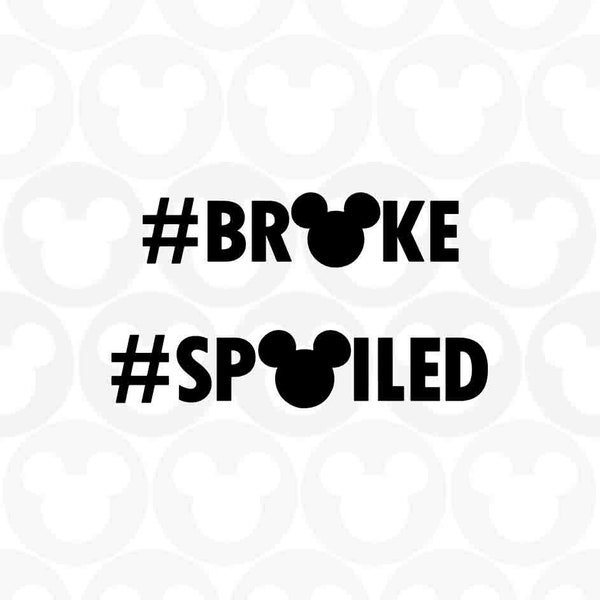 Broke, Spoiled, Mickey Mouse, Head Ears Bow, Svg Png Formats, Instant Download, Silhouette Cameo, Cricut