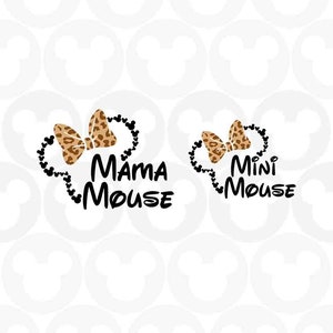 Mama Mouse, Mini Mouse, Leopard, Family, Matching Designs, Head Ears Bow, Svg Png Formats, Instant Download, Silhouette Cameo, Cricut