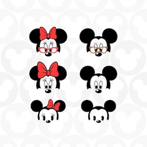 Family Bundle, Mickey Minnie Mouse Grandma Grandpa Mom Dad Baby Glasses Head Ears Bow, Svg Png Formats, Instant Download, Silhouette, Cricut