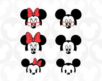 Family Bundle, Mickey Minnie Mouse Grandma Grandpa Mom Dad Baby Glasses Head Ears Bow, Svg Png Formats, Instant Download, Silhouette, Cricut