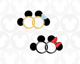 Rings, Wedding, Couple, Mr and Mrs, Mickey Minnie Mouse, Svg Png Formats, Instant Download, Silhouette Cameo, Cricut