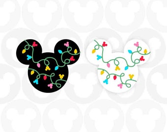 Christmas Lights, Mickey Mouse, Ears Head Light, Holiday String Lights, Svg Png Formats, Instant Download, Silhouette Cameo, Cricut
