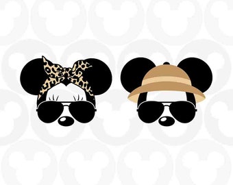 Mickey Minnie Mouse, Safari Hat, Bandana, Leopard, Animal Kingdom, Sunglasses, Svg Png Formats, Instant Download, Silhouette Cameo, Cricut