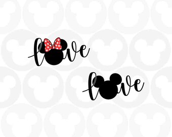 Mickey Minnie Mouse, Love, Valentines Day, Hand Lettering, Svg Png Formats, Instant Download, Silhouette Cameo, Cricut