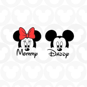 Mommy, Daddy, Family, Mickey Minnie Mouse, Mom, Dad, Head Ears Bow, Svg Png Format, Instant Download, Silhouette, Cricut, Cut File, Print