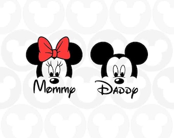 Mommy, Daddy, Family, Mickey Minnie Mouse, Mom, Dad, Head Ears Bow, Svg Png Format, Instant Download, Silhouette, Cricut, Cut File, Print