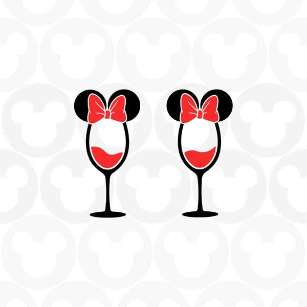 Wine, Minnie Mouse, Ears Bow, Drinks, Formats, Instant Download, Silhouette Cameo, Cricut