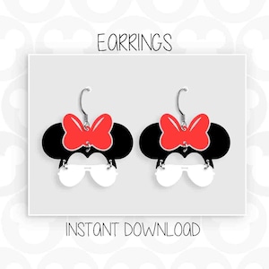 Pendientes, Minnie Mouse, cabeza de orejas, gafas de sol, arco, formatos Svg Png, descarga instantánea, Silhouette Cameo, Cricut, Glowforge