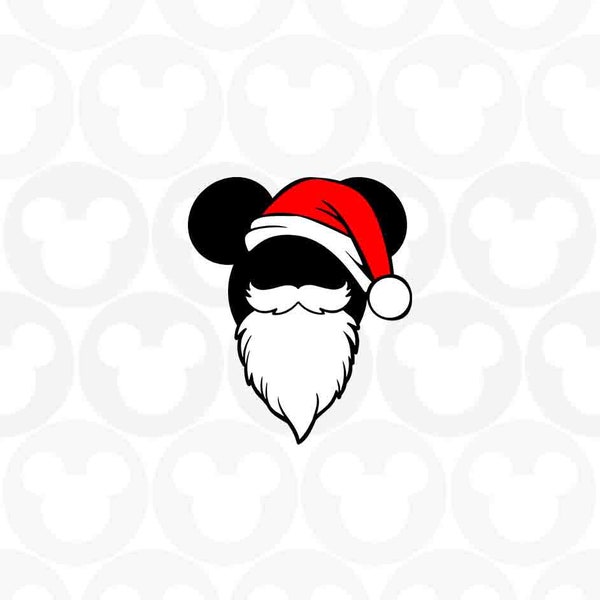 Santa Claus, Christmas, Santa Hat, Mustache, Beard, Mickey Mouse, Svg Png Formats, Instant Download, Silhouette Cameo, Cricut