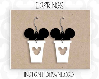Earrings, Mickey Mouse, Ears Head, Snack, Snacks, Coffee Cup, Svg Png Formats, Instant Download, Silhouette Cameo, Cricut, Glowforge