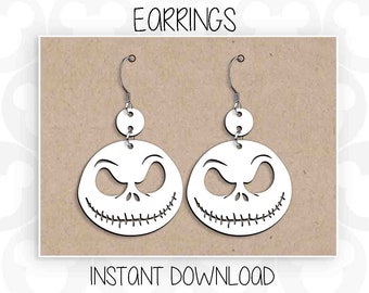 Halloween Earrings, Jack Face, Nightmare, Svg Png Formats, Instant Download, Silhouette Cameo, Cricut, Glowforge