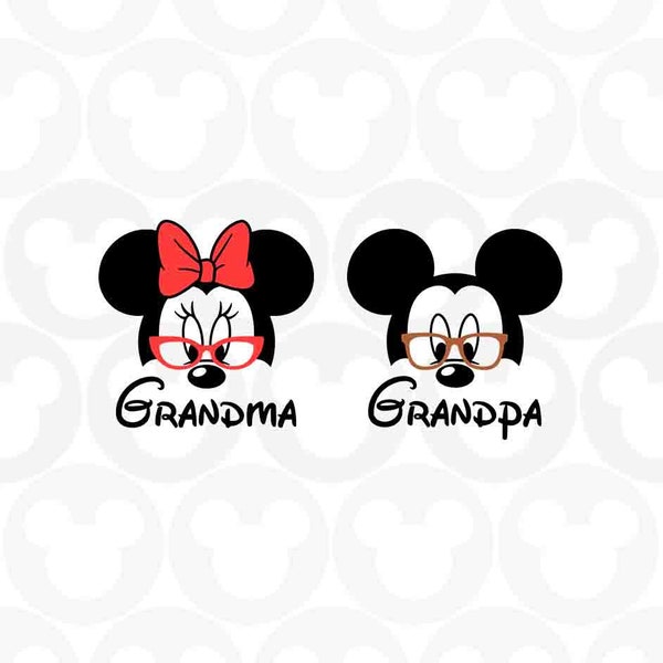 Grandma, Grandpa, Family, Mickey Minnie Mouse, Glasses, Head Ears Bow, Svg Png Format, Instant Download, Silhouette, Cricut, Cut File, Print