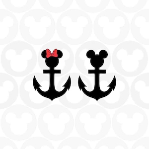 Anchor, Mickey Minnie Mouse, Cruise, Head Ears Bow, Matching Couple, Svg Png Formats, Instant Download, Silhouette, Cricut