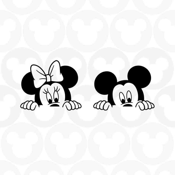 Mickey Minnie Mouse, Peeking, Family, Head Ears Bow Face, Peek, Svg Png Formats, Instant Download, Silhouette Cameo, Cricut
