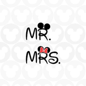 Mr & Mrs, Mickey Minnie Mouse, Ears Bow, Svg Png Formats, Instant Download, Silhouette Cameo, Cricut
