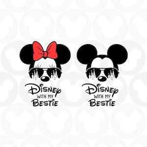 Bestie Mickey Minnie Mouse Best Friend Matching Sunglasses Castle Ears Head Bow, Svg Png Formats, Instant Download, Silhouette Cameo, Cricut