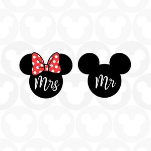Mr & Mrs, Mickey Minnie Mouse, Ears Bow, Svg Png Formats, Instant Download, Silhouette Cameo, Cricut