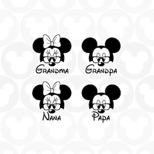 Grandma, Nana, Grandpa, Papa, Family, Mickey Minnie Mouse, Glasses, Head Ears Bow, Svg Png Formats, Instant Download, Silhouette, Cricut