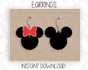 Earrings, Mickey Minnie Mouse, Ears Head Bow, Svg Png Formats, Instant Download, Silhouette Cameo, Cricut, Glowforge