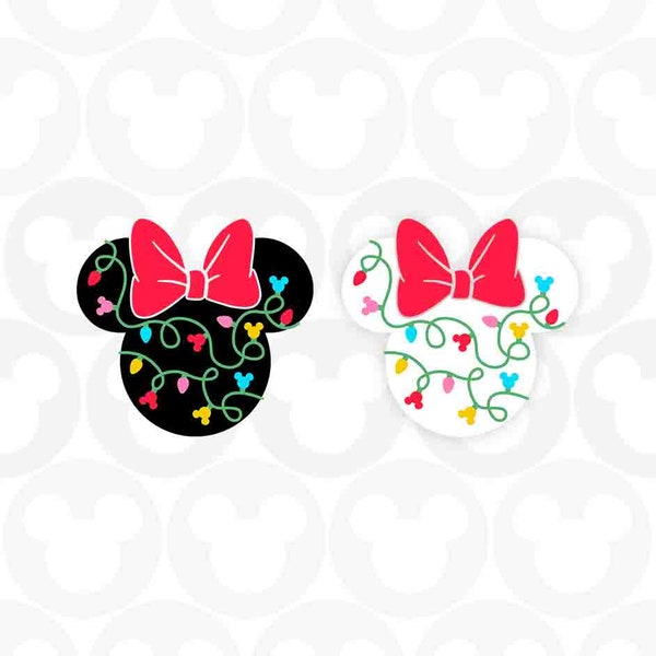 Christmas Lights, Minnie Mouse, Ears Head Bow Light, Holiday String Lights, Svg Png Formats, Instant Download, Silhouette Cameo, Cricut