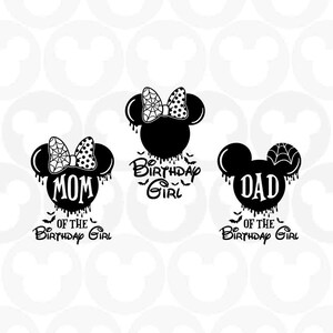 Halloween, Mom / Dad of the Birthday Girl, Mickey Minnie Mouse, Head Ears Bow, Svg Png Formats, Instant Download, Silhouette Cameo, Cricut
