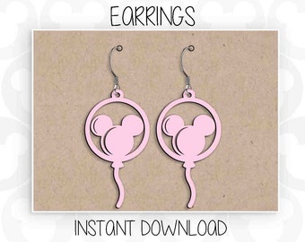 Earrings, Balloon Mickey Mouse, Ears Head, Svg Png Formats, Instant Download, Silhouette Cameo, Cricut, Glowforge