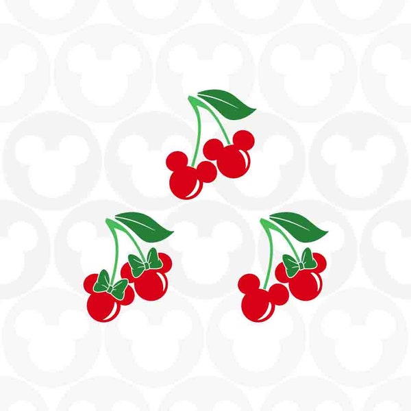 Cherry, Cherries, Mickey Minnie Mouse, Ears Bow, Summer, Fruit, Svg Png Formats, Instant Download, Silhouette Cameo, Cricut