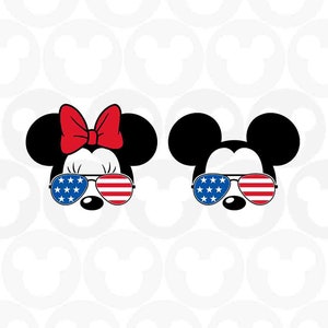Mickey Minnie Mouse, Sunglasses, USA, Flag, Independence Day, Svg Png Formats, Instant Download, Silhouette Cameo, Cricut