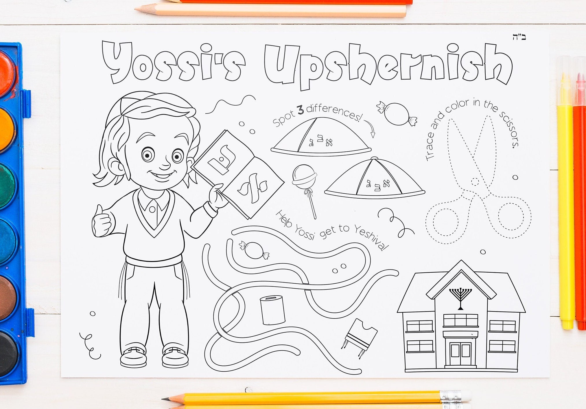 Custom Upsherin Coloring Sheet, Upshernish Party, Coloring Placemat for