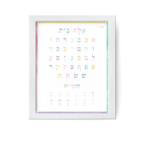 Alef Bet, Alef Beis-grafiek, Hebreeuwse letters, decor joods kinderdagverblijf, babycadeau, afdrukbaar, neutraal, aquarel